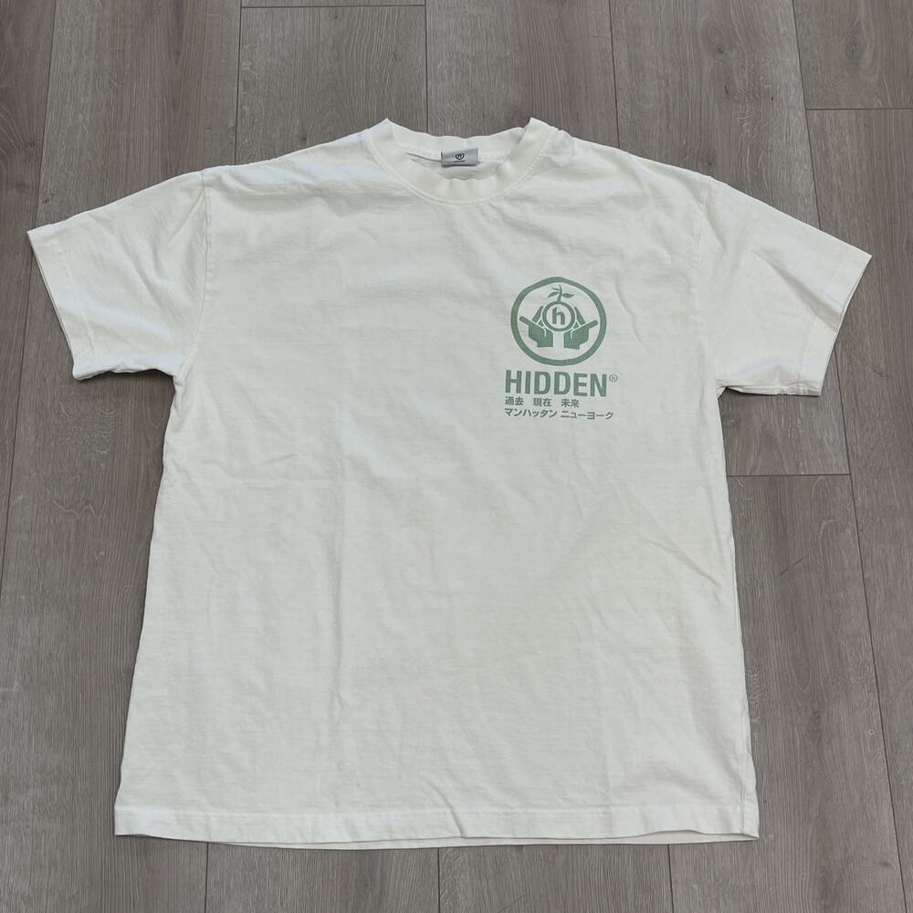 Hidden NY "Nature Hands" Tee T Shirt Cream/Green Size Large L SF